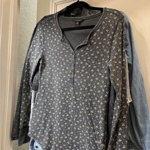 Lucky Brand Gray Floral Henley Long Sleeve Top